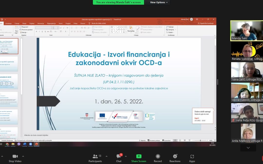 Provedena treća edukacija “Izvori financiranja i zakonodavni okvir OCD-a”